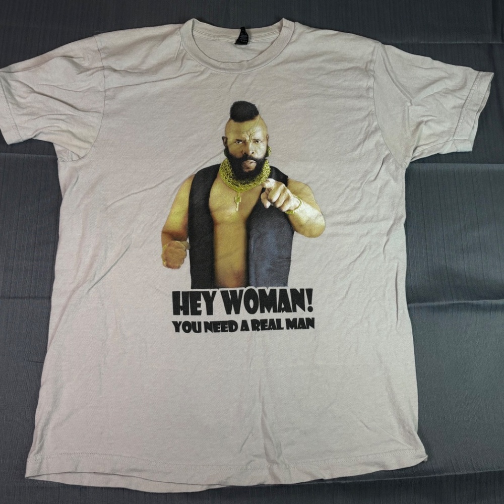 Mr. T “Hey Woman! You Need a Real Man” Graphic Tee | Tultex Size L | Retro Rocky